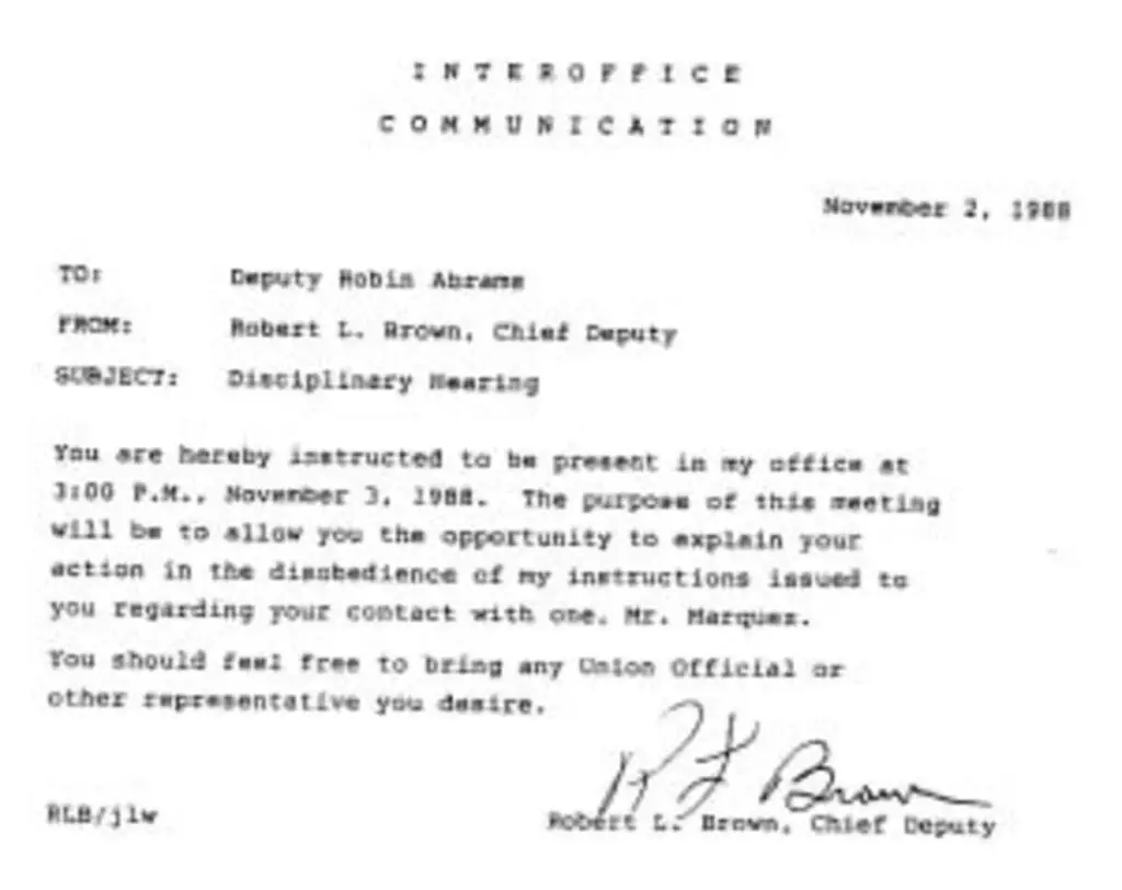 Robin Abrams: screenshot of disciplinary notice