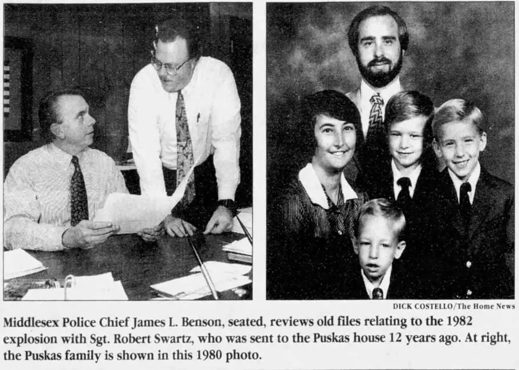 Andrew & Patricia Puskas: detectives on left; Puskas family on right