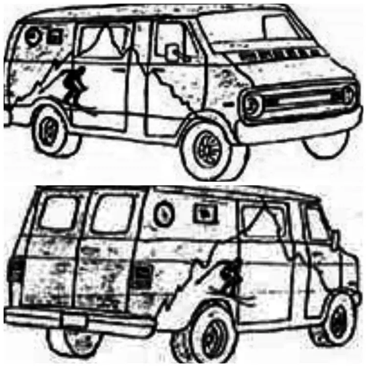 Cherrie Mahan: sketches of van seen in disappearance
