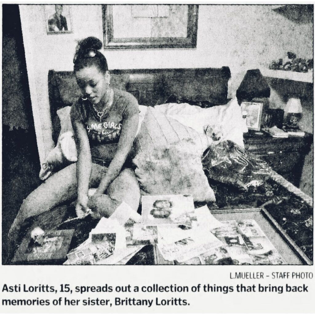Brittany Loritts: newspaper photo of her sister, Asti Loritts