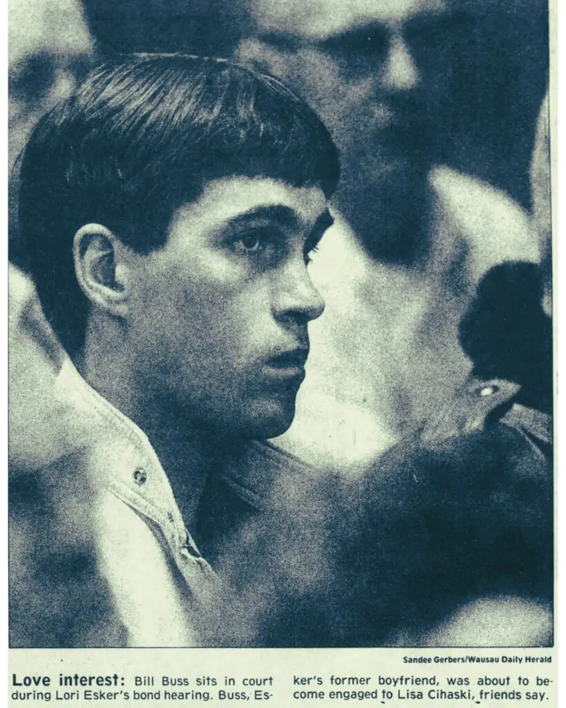 Lisa Cihask: Wausau Daily Herald photo of her boyfriend, Bill Buss, in the courtoom, 1989