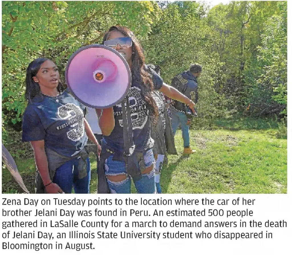 Jelani Day: The Pantagraph photo of his sister, Zena Day where his car was found in Peru, IL
