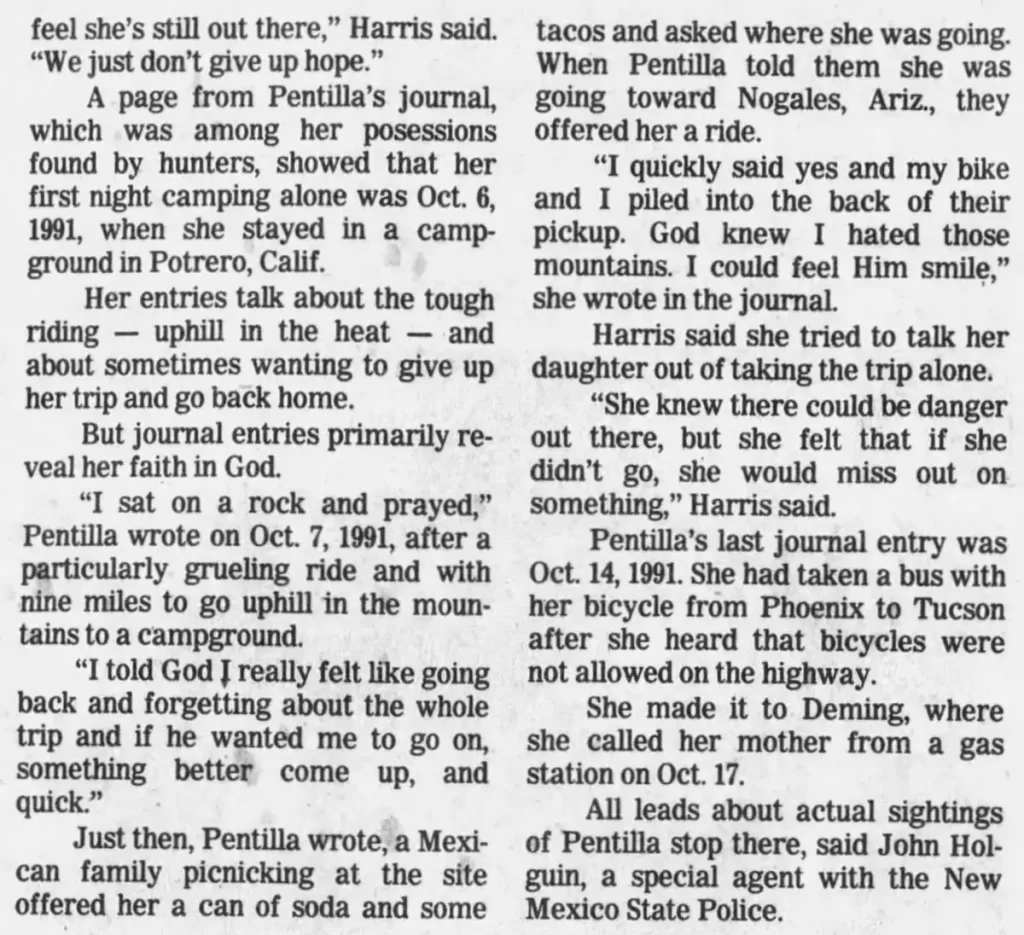 Newspaper clipping regarding journal entries of Jennifer Lynn Pentilla