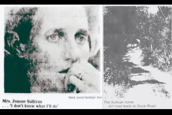 Photo of victim's mother, Joanne Sullivan and the Sullivan's dirt lane leading to Doyle Road, Osteen, FL