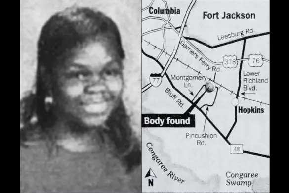 Silene Eaddy school photo and a map of the location of her body
