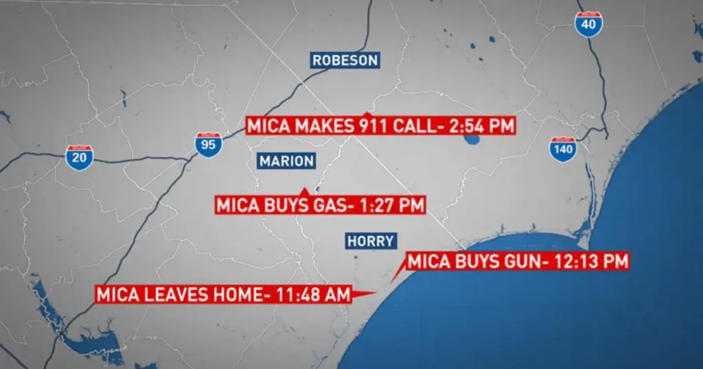 Map of Mica Miller's whereabouts before her death.