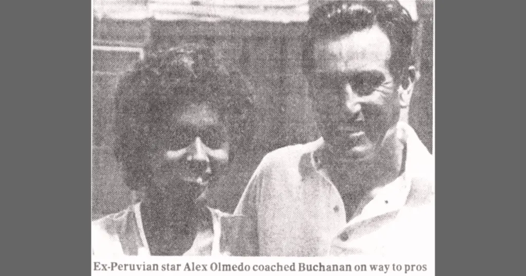 Andrea Buchanan with ex-Peruvian tennis star Alex Olmedo who coached Andrea.