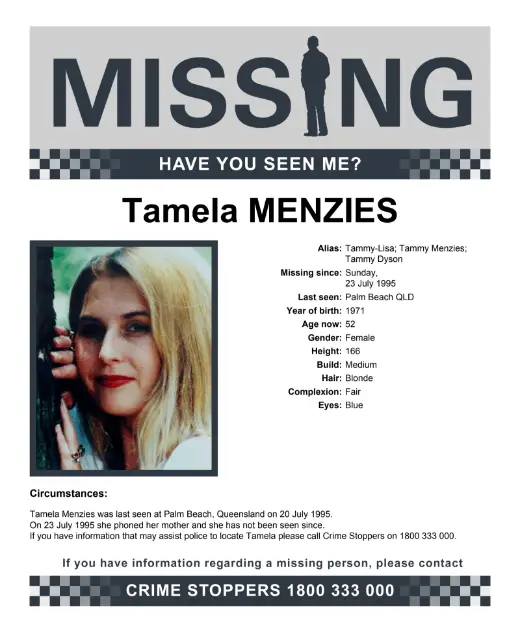 Tamela Dyson Menzies missing poster