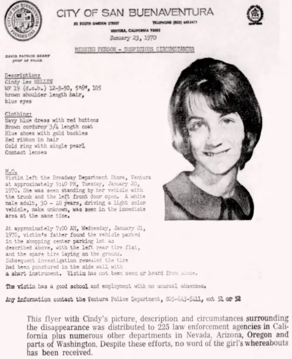 Cindy Lee Mellin 1970 police bulletin 