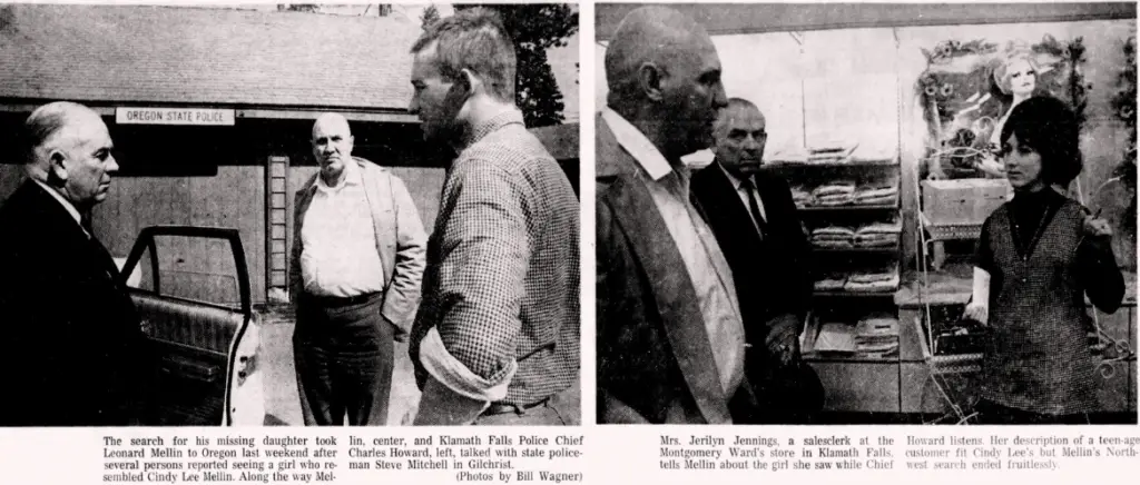 Newspaper photos of Leonard Mullin and Oregon authorities and witness.