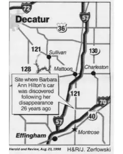 Barbara Ann Hilton: a newspaper map of where her car was found