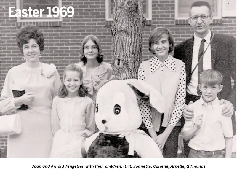 Joan and Arnold Tengelsen with their children, Joanette, Carlene, Arnelle, & Thomas on Easter in 1969.