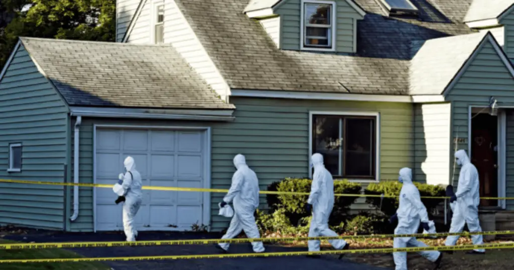 Crime scene techs arriving at the Chen family home in October 2014